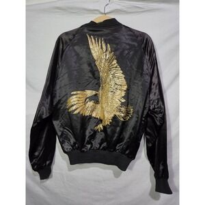 Diamond Dust Dollywood Bomber Jacket Large Black Gold Eagle Vintage Excellent
